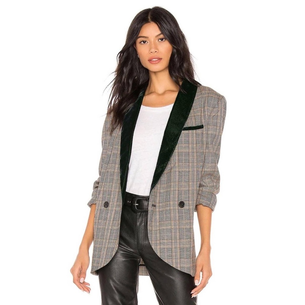 Free People Velvet Trimmed Blazer in Latte Combo